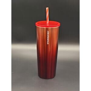 Starbucks Red Holiday Tumbler 2020 Stainless Steel Ombre Red 24 oz Scallop Base